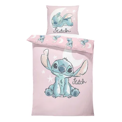 Produktbild von Disney Lilo & Stitch „Moonlight“ Kinderbettwäsche in 135x200 + 80x80 cm, Renforcé, Mond- und Sternenmotiv – weich, hautfreundlich und pflegeleicht
