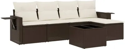 Produktbild von vidaXL 6-tlg. Garten-Sofagarnitur mit Kissen Braun Poly Rattan