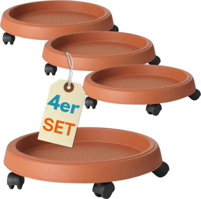 Produktbild von 4er Set Pflanzenroller Outdoor Wetterfest Rollbrett Pflanzen Blumentopf Untersetzer mit Rollen Pflanzenroller Rund Blumenroller 35 cm