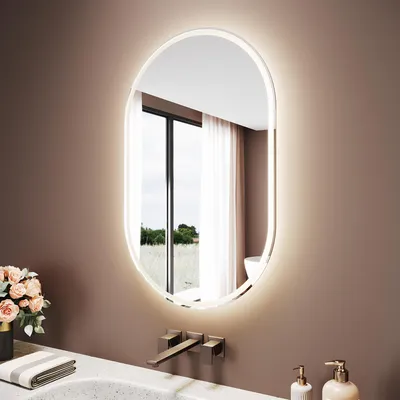 Immagine prodotto di SONNI Specchio da bagno ovale bianco 80 x 50 x 3,5 cm Tre temperature di colore Funzione di oscuramento continuo Funzione antiappannamento Memoria di spegnimento