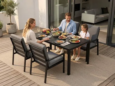 Produktbild von MeXo Gartenmöbel Set 4 Personen Aluminium, 5-teilig mit Esstisch, wetterfestes Outdoor Set