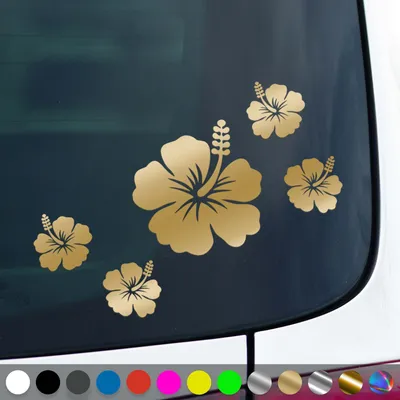 Produktbild von PantherPixel Hibiskus Aufkleber Aufkleberset Hibiskusblüten Sticker Auto Geschenkidee Farbe Gold