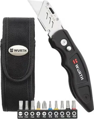 Produktbild von Würth Trapezklingen-Messer-Set + 10 Bits + Nylon Gürteltasche