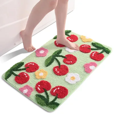 Image de Tapis de bain en microfibre doux, motif cerises