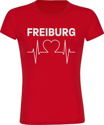 Produktbild von multifanshop Damen T-Shirt - Freiburg - Herzschlag, rot, Größe S