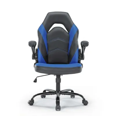 Produktbild von Ergonomischer Kunstleder Gaming- & Bürostuhl, drehbar, höhenverstellbar, mit Lordosenstütze, gepolsterten Armlehnen & Wippfunktion