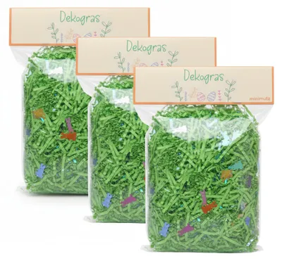 Produktbild von Ostergras Grün mit Glitzer-Hasen Konfetti, Dekogras Papier für Osternest & Osterkörbchen, Ausgefallenes Füllmaterial für Ostergeschenke Kinder 3 Packungen