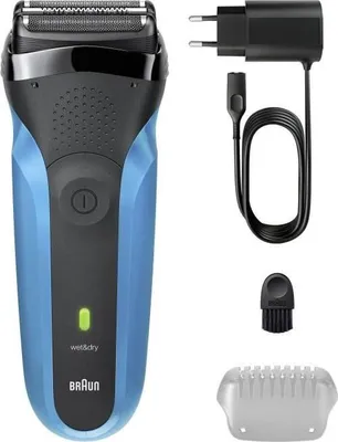 Immagine prodotto di Rasoio elettrico, Braun Series 3, blu e nero, 30 minuti di autonomia, 5 minuti di ricarica rapida