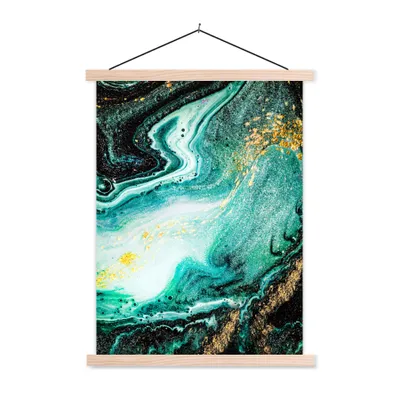 Produktbild von MuchoWow® Textilposter Marmoroptik - Blau - Gold - Glitzer - Luxus - Marmor 40x53 cm mit holzfarbenen Rahmen - Schlafzimmer