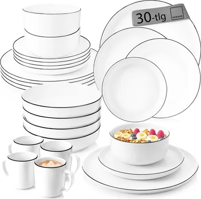 Produktbild von SÄNGER Porzellan Geschirrset Marlo Black Rim 30-teilig für 6 Personen