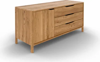 Produktbild von Kommode Swig aus Wildeiche massiv geölt 140x50 cm mit 1 Tür und 3 Schubladen