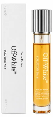 Obrázek produktu pro Off-White SOLUTION No. 6, Unisex, 15 ml, Nedoplnitelná lahvička, Sprej, ALCOHOL DENAT., PARFUM (FRAGRANCE), LIMONENE, AQUA (WATER), ETHYLHEXYL METHOXYCINNAMATE...
