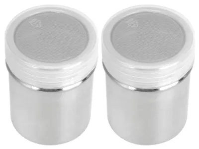 2er Set Edelstahl-Puderzuckerstreuer mit Deckel, 6x8 cm