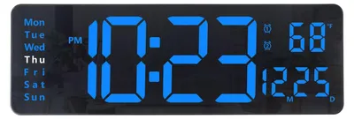 Digitale Wandklok 33 cm, LED, große Ziffern, Fernbedienung, blau