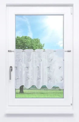 Produktbild von Scheibengardine Lysel - Ginkgoblatt  (Bx H) 64cm * 45cm Grau/Grau