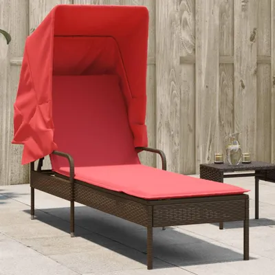 Image de Maison Exclusive - Chaise longue avec pare-soleil, en polyrotin marron