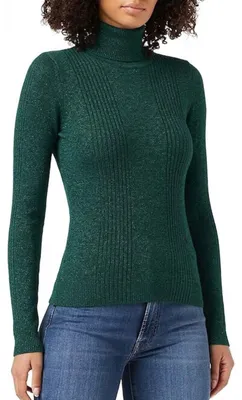 Image de Blouse pour femme Naf Naf Myriam, verte, col roulé, motif scintillant, taille M