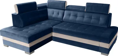 Zdjęcie produktu dla Robin Paris Narożnik z funkcją spania Skrzynia na pościel 5 Regulowane zagłówki Sofa Sofa w kształcie litery L Wolnostojący narożnik z funkcją spania Meble do salonu Część dzienna Niebieski Kremowy