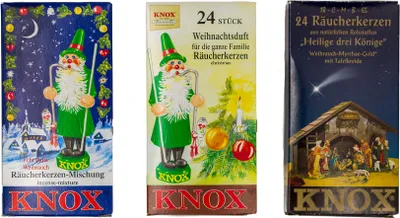 Produktbild von KNOX - 3er Set Räucherkerzen Tannenduft / Weihrauch-Myrrhe / Weihrauch-Sandel - Inhalt jeweils 24 Stück, Größe M (Standard)
