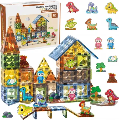 Zdjęcie produktu dla Magnetyczne Klocki Konstrykcyjne Dinozaury Zestaw Dolina Dinozaurów 116 El
