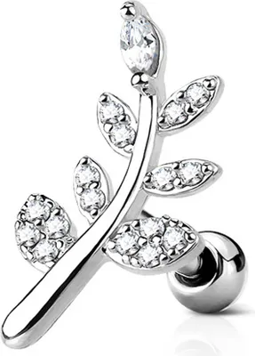 Produktbild von viva-adorno 1,2mm Helix Piercing Zweig Blätter Kristalle Stecker Cartilage Ohrpiercing Knorpelpiercing 316L Chirurgenstahl Z515.D7silber