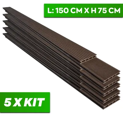 Image de Kaido - Lot de 5 lames de terrasse extérieure 150x75 cm pour jardin, patio, terrasse en WPC teak