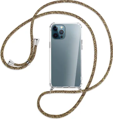 Produktbild von Handykette Backcover-Schutzhülle mit Band (Metall silberfarben) für Apple iPhone 12 Pro Max - braun+beige