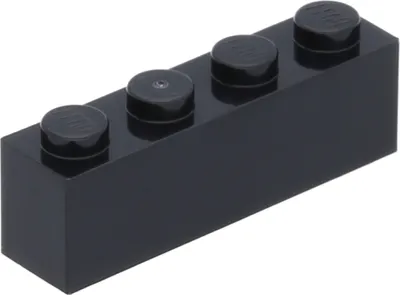 A single black LEGO brick with four studs on top, isolated on a white background.