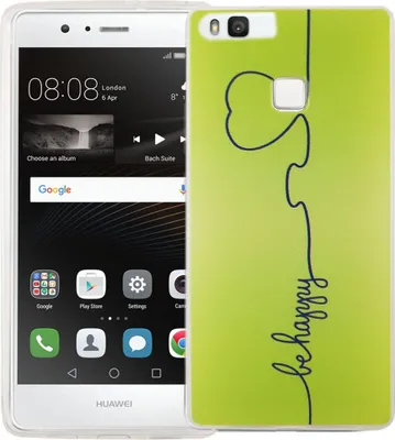 Produktbild von Handy Hülle für Huawei P9 Cover Case Schutz Tasche Motiv Slim Silikon TPU Be Happy Grün