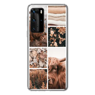 Produktbild von MuchoWow® Handyhülle Schutzhülle Hülle für Huawei P40 Pro Schottischer Highlander - Collage - Blumen Silikon Softcase Handy Hülle - Schutz