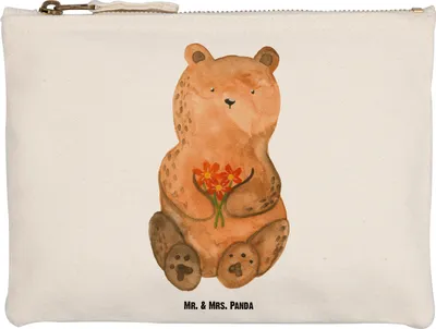 Produktbild von Mr. & Mrs. Panda Mäppchen Bär Dankbar Größe M - Weiß - Geschenk, Kulturbeutel, Schulmäppchen, Pouch, Make-Up Tasche, Dankeschön, toiletry bag, beauty case, Blumen, Danke