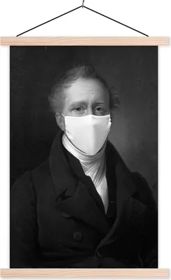 Produktbild von MuchoWow® Textilposter Daniel Francis Schas mit einer Mundmaske - Gemälde von Alexander Jean Dubois Drahonet - schwarz-weiß 120x180 cm mit holzfarbenen Rahmen - Textil-Plakat