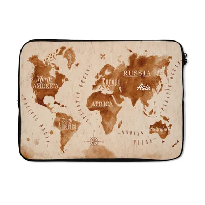Produktbild von MuchoWow® Laptop Hülle 13 Zoll Weltkarte - Farbe - Braun - Vintage Laptoptasche - Laptophülle - Sleeve - Rundumschutz
