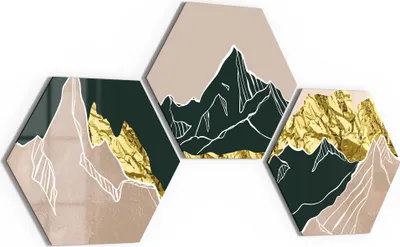 Produktbild von DEQORI Glasbilder 3-tlg 145x72 cm 'Goldene Gebirgswelt' Wandbilder XXL groß