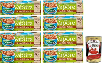 Produktbild von 8x Valfrutta Fagioli Borlotti,Italienische Borlotti-Bohnen,Hülsenfrucht Gemüse Gekochte Bohnen,Dose 3x150g + Italian Gourmet Polpa di Pomodoro 400g Dose
