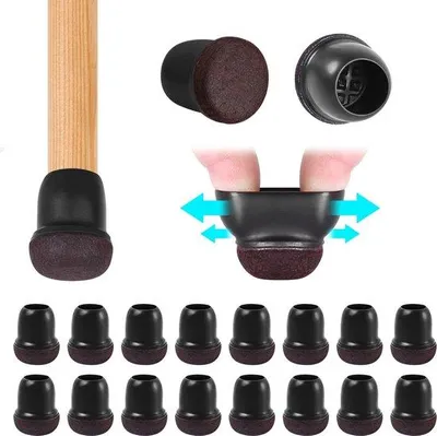 Produktbild von Famanu Schutzdoppen für Stuhlbeine mit Filz | Gummidoppen für Hartböden | Durchmesser 14-19 mm | 16 Stück