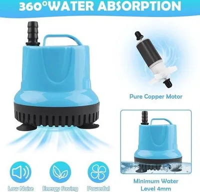 Immagine prodotto di Piccola pompa sommersa da 20 W - Pompa d'acqua estremamente silenziosa per acquario, laghetto e giardino - inclusi ugelli di spruzzo e tubo flessibile