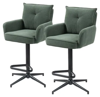 Produktbild von home24 Barstuhl - 2er-Set - Höhenverstellbar - Cord / Eisen