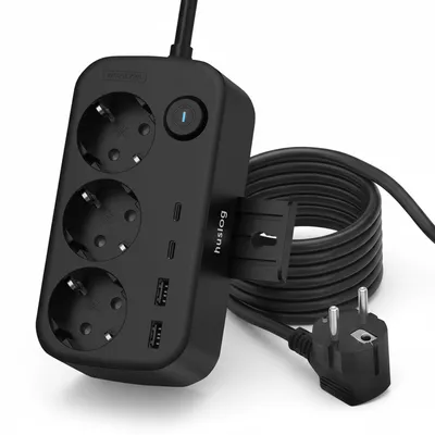 Zdjęcie produktu dla Huslog przedłużacz z uchwytem na telefon HUS1056 3680 W 3 gniazda Schuko 2x USB-A 2x USB-C 1,4 m
