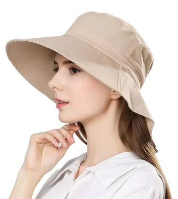 Obrázok produktu pre Dámska slnečná čiapka s ochranou krku, UPF 50+, široká krempa, farba khaki, univerzálna veľkosť, nastaviteľná, obvod 55-58 cm