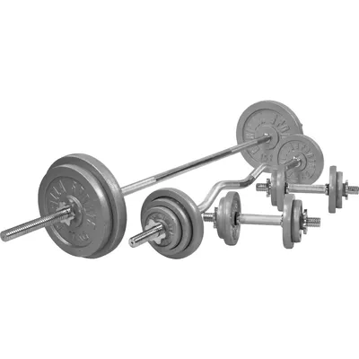 Produktbild von GORILLA SPORTS® Hantelset 108kg - Langhantel 170cm, SZ Curlstange 120cm, 2x Kurzhanteln 30mm, Gewichte 6x1,25kg, 6x2,5kg, 2x5kg, 2x10kg, 2x15kg, 8 Sternverschlüssen, gerändelt, Gusseisen - Hantel Set