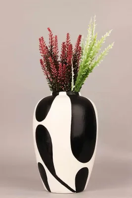 Produktbild von Evila Originals, Handbemalter Dekorationstopf aus Keramik, 17 cm Durchmesser, 26 cm hoch | Schwarz und Weiß | Stilvolles Design für moderne Wohnräume und kreative Akzente.
