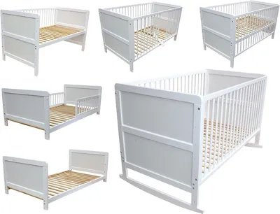 Produktbild von Weißes 4-in-1-Kinderbett mit 140 x 70 cm für Baby, Junior und Beistellfunktion