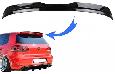 Obrázek produktu pro Spoiler na střechu, příslušenství, pro VW Golf 6, modely 2008-2012, vzhled GTI, lesklá černá barva.