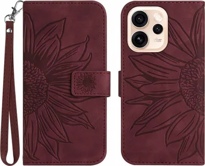 Produktbild von OPPO Reno15 Pro Hülle - Coverup Sonnenblume Klapphülle mit Schlüsselband - Bordeaux