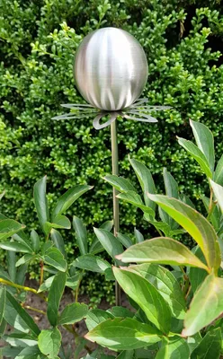 Produktbild von Blütenzauber Paris Rosenkugel 10 cm Edelstahl matt gebürstet Gartenstecker Deko mit Stab 80 cm