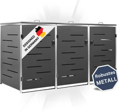Produktbild von DELUKE® 3er Mülltonnenbox JAGU Edelstahl | Anthrazit | 115x207x77,5cm | Mülltonnenverkleidung für 3 Tonnen 240L Müllbox aus Metall Mülltonnenschutz Mülltonnendach
