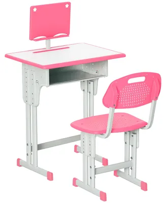 Produktbild von Schulschreibtisch mit h?henverstellbarem Stuhl fš¹r Kinder von 6-12 Jahren, Stahl und MDF, Rosa