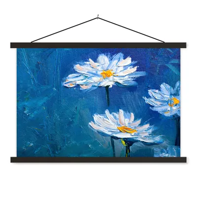 Produktbild von MuchoWow® Textilposter Gemälde - Ölfarbe - Blumen - Blau 150x100 cm mit schwarzem Rahmen - Schlafzimmer