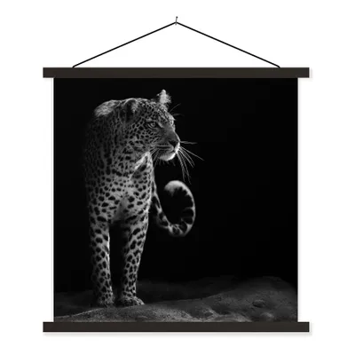 Produktbild von MuchoWow® Textilposter Wildtiere - Leopard - Natur - Schwarz - Weiß 120x120 cm mit schwarzem Rahmen - Aufhängungsset